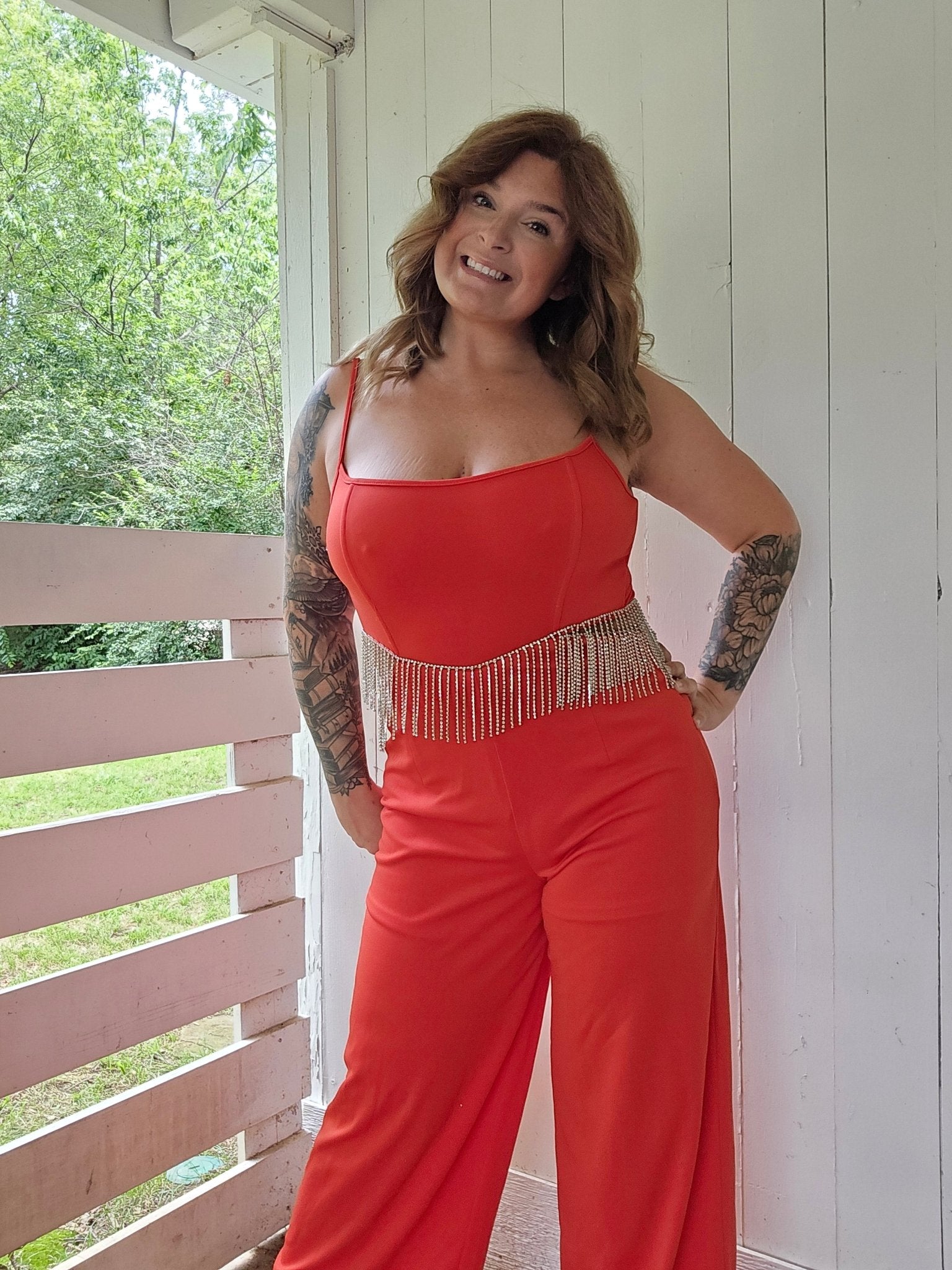 Rhinestone Fringe Cut Out Side Open Back Jumpsuit - Pistols 'n Petticoats - western boutique - womens western wear - western wear womens