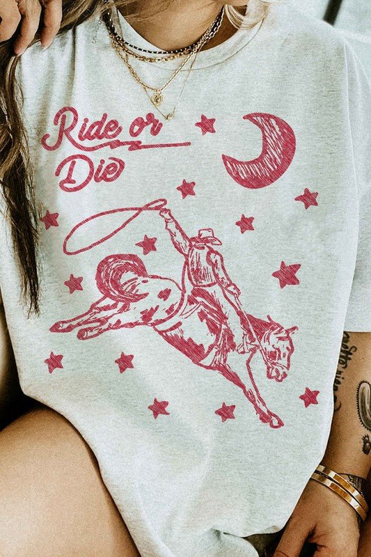 RIDE OR DIE WESTERN COWBOY GRAPHIC TEE - Pistols 'n Petticoats - #westernboutique# - #westernfashion#