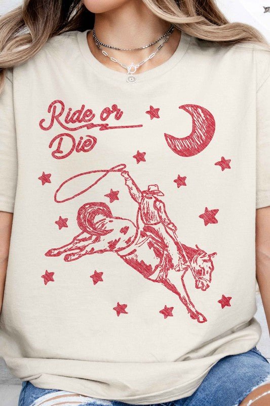 RIDE OR DIE WESTERN COWBOY GRAPHIC TEE - Pistols 'n Petticoats - #westernboutique# - #westernfashion#