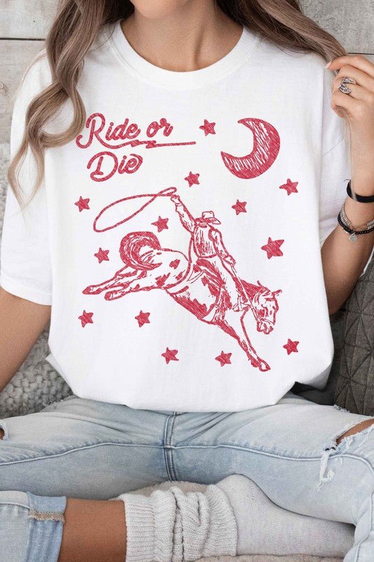 RIDE OR DIE WESTERN COWBOY GRAPHIC TEE - Pistols 'n Petticoats - #westernboutique# - #westernfashion#