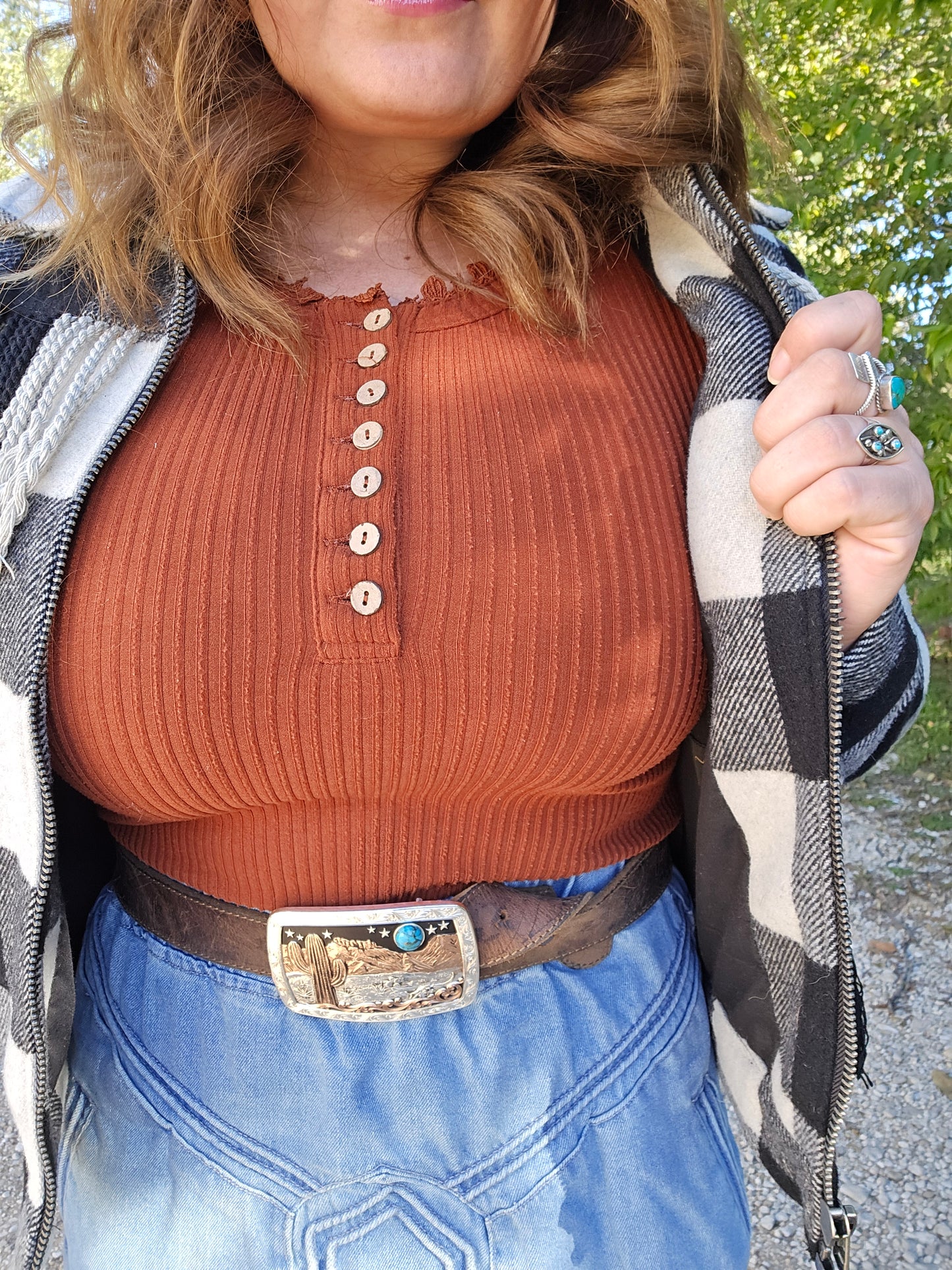 Rust Ridge Lace-Cuff Blouse