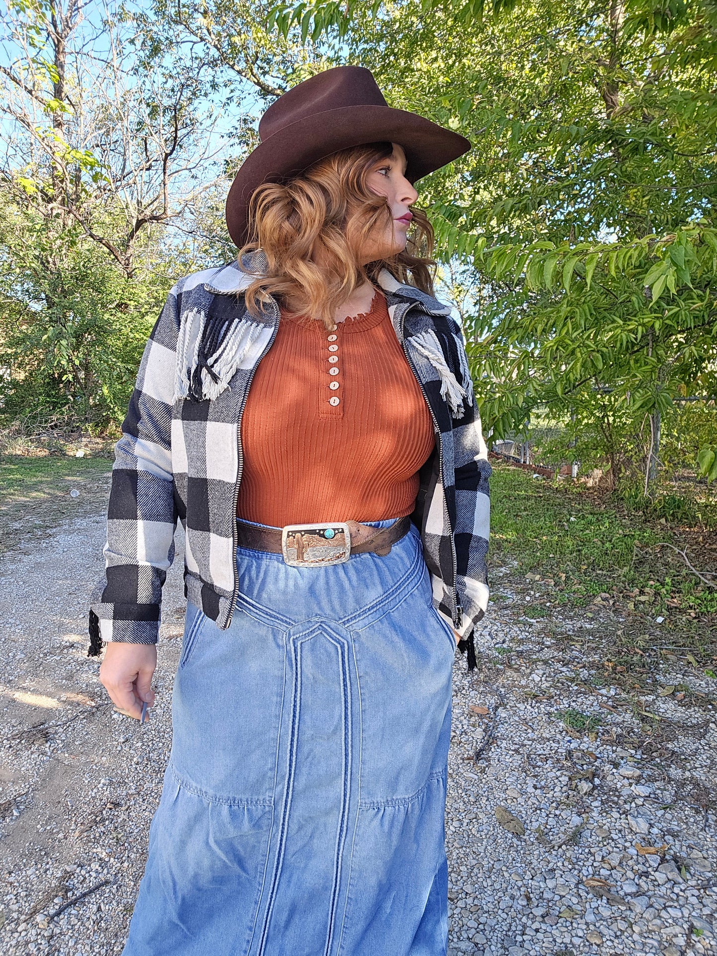 Rust Ridge Lace-Cuff Blouse