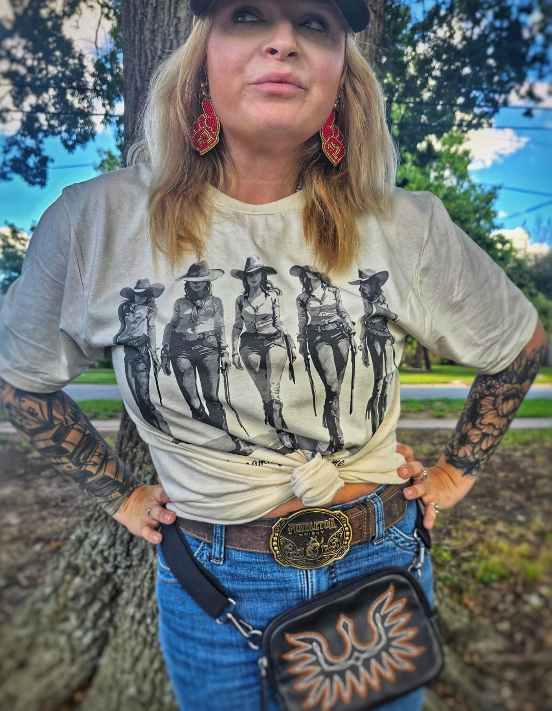 Raising Hell B&W Cowgirl Graphic Tshirt