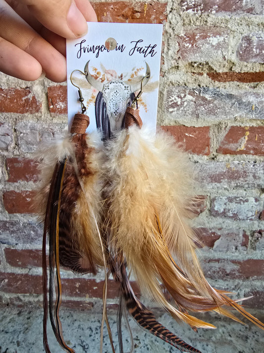Brown feather earrings
