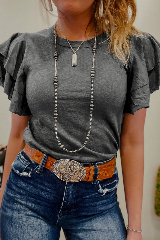 Round Neck Layered Short Sleeve Top - Pistols 'n Petticoats - #westernboutique# - #westernfashion#