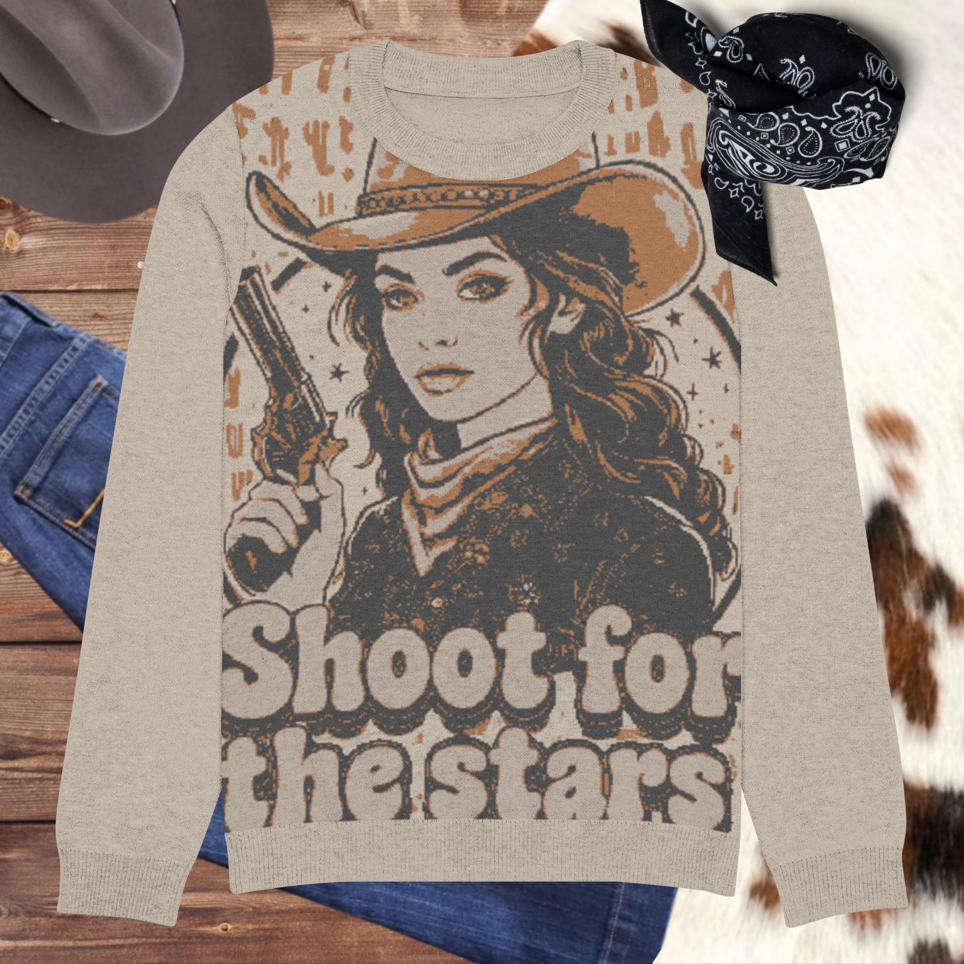 Shoot for the Stars Knitted crew neck sweater - Pistols 'n Petticoats - #westernboutique# - #westernfashion#