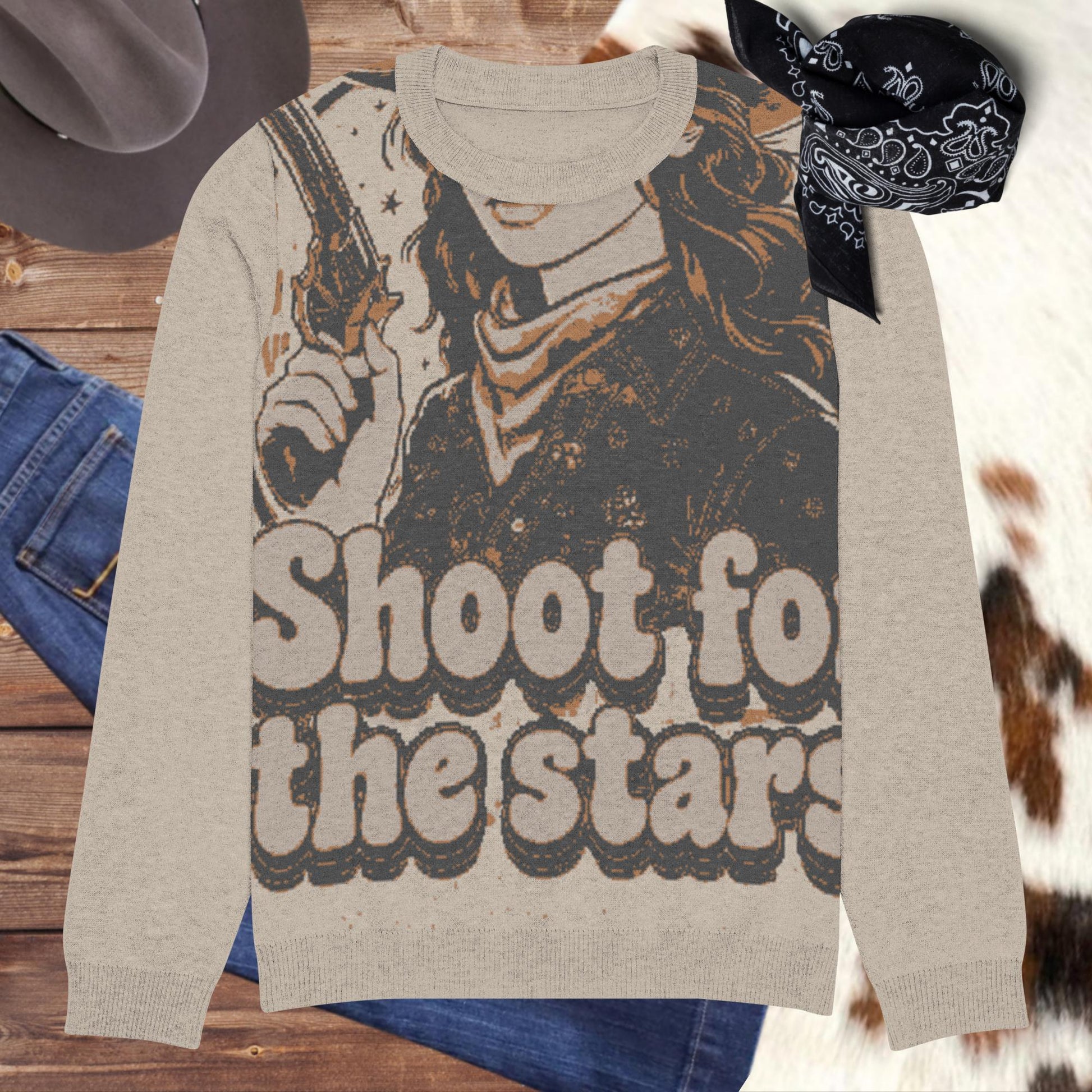 Shoot for the Stars Knitted crew neck sweater - Pistols 'n Petticoats - #westernboutique# - #westernfashion#