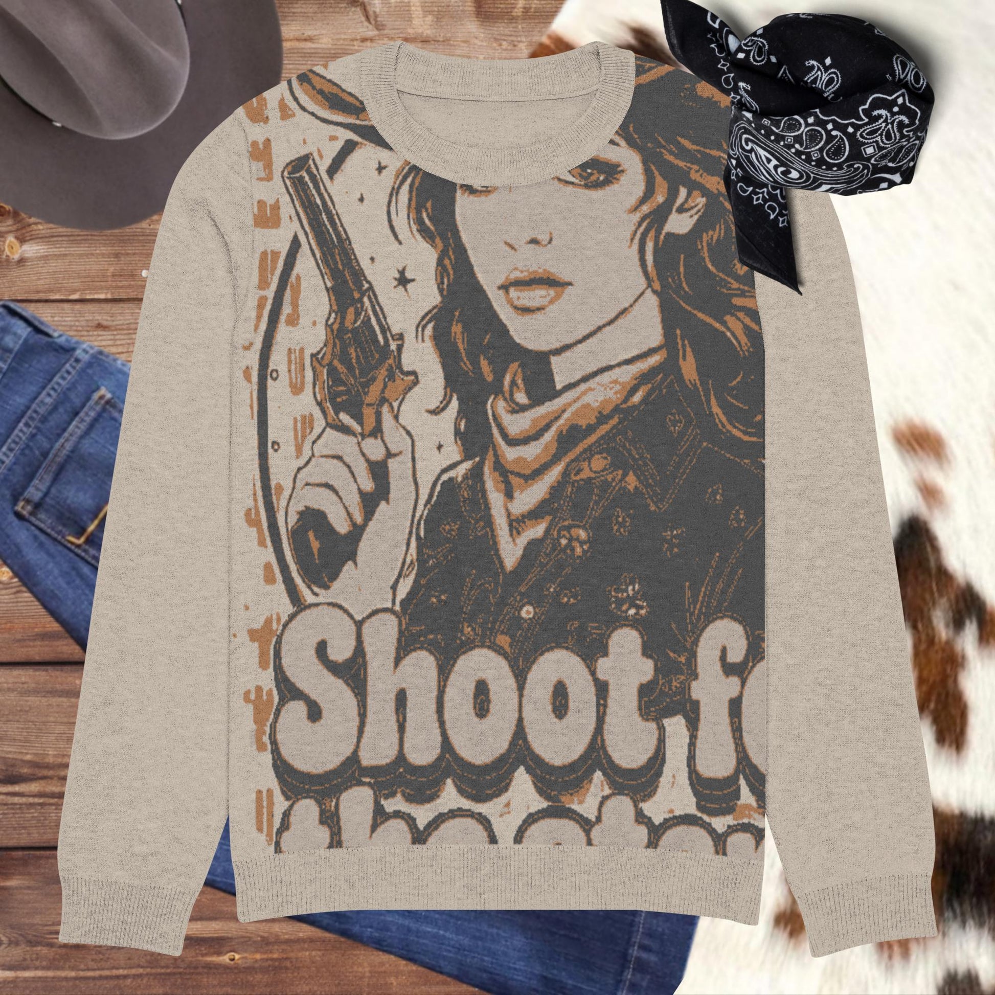 Shoot for the Stars Knitted crew neck sweater - Pistols 'n Petticoats - #westernboutique# - #westernfashion#