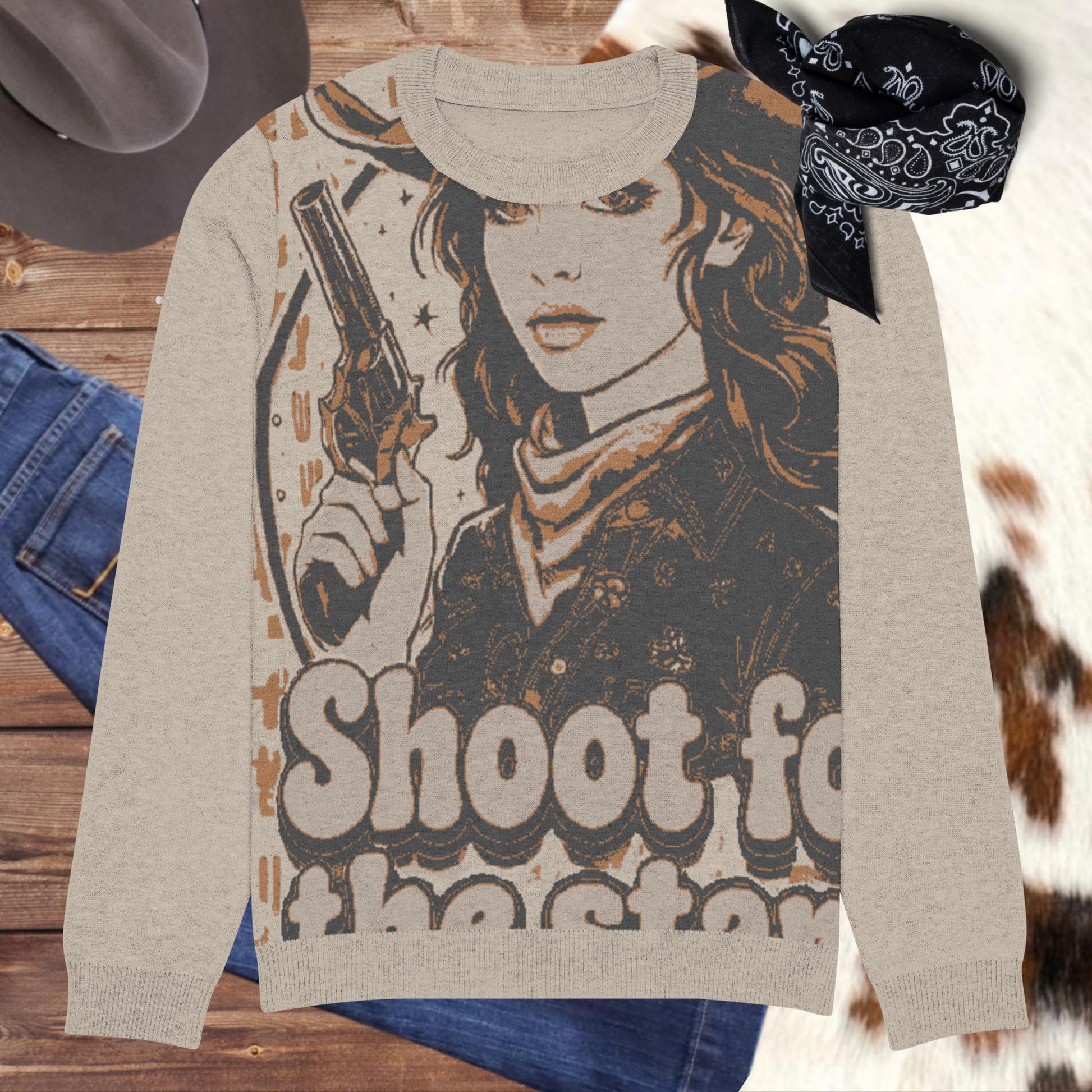 Shoot for the Stars Knitted crew neck sweater - Pistols 'n Petticoats - #westernboutique# - #westernfashion#