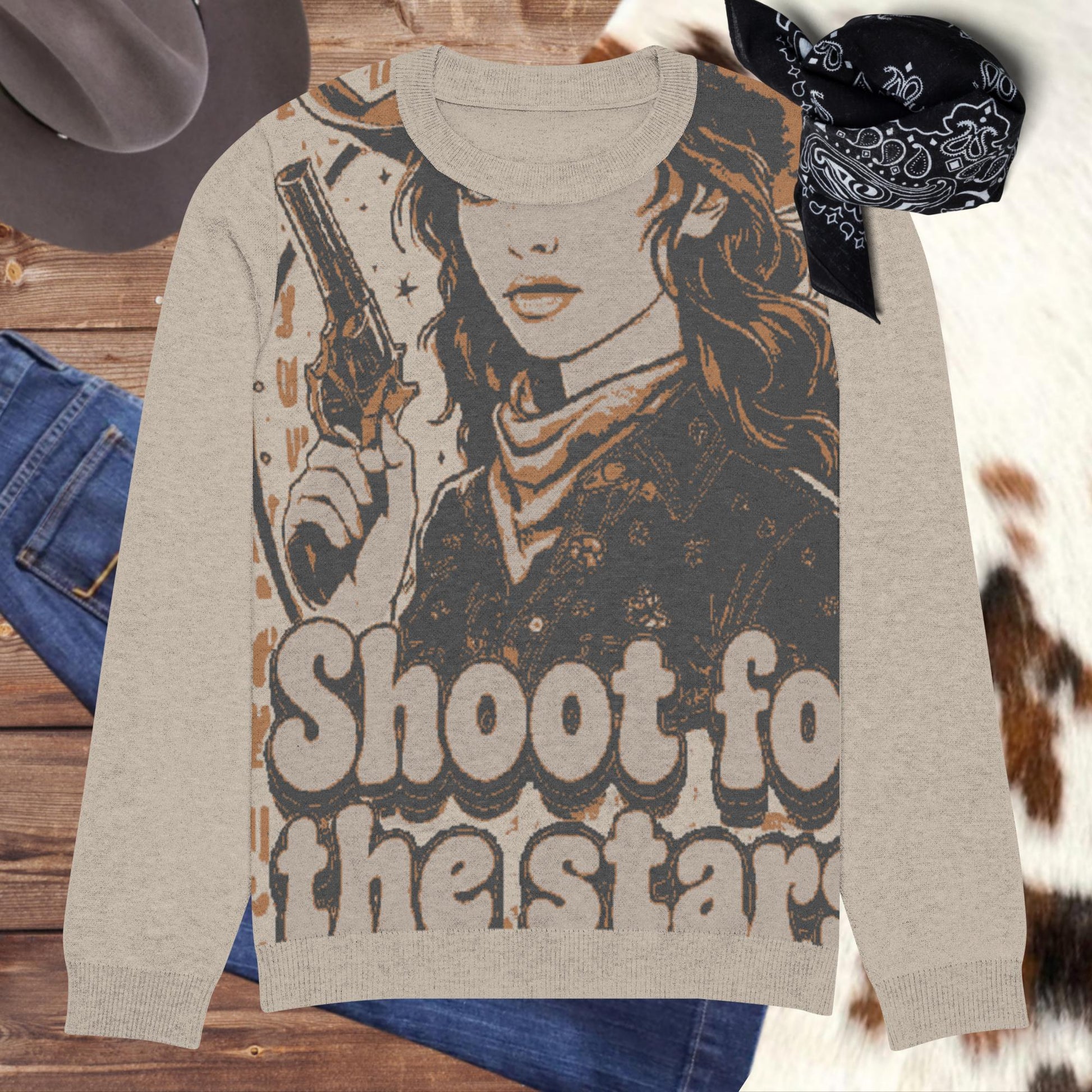 Shoot for the Stars Knitted crew neck sweater - Pistols 'n Petticoats - #westernboutique# - #westernfashion#