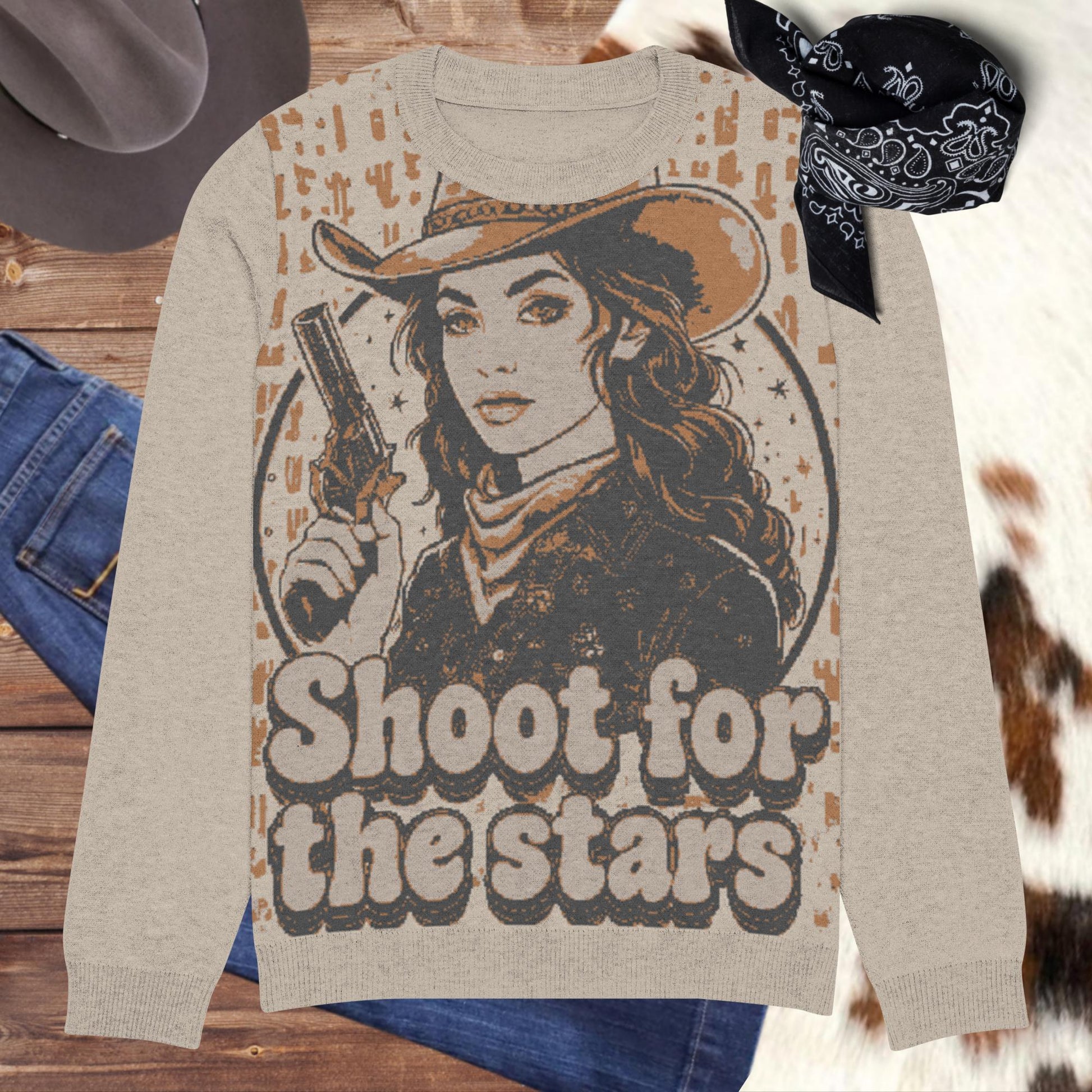 Shoot for the Stars Knitted crew neck sweater - Pistols 'n Petticoats - #westernboutique# - #westernfashion#
