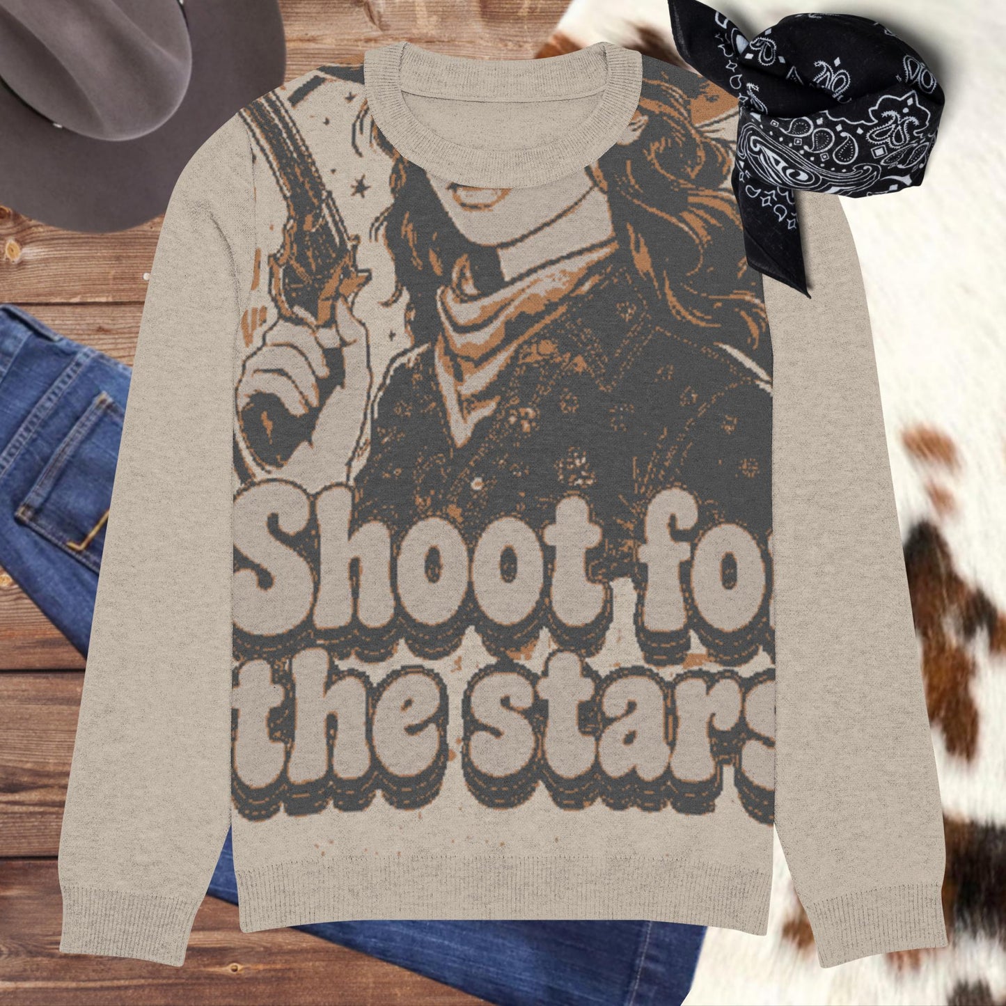 Shoot for the Stars Knitted crew neck sweater - Pistols 'n Petticoats - #westernboutique# - #westernfashion#