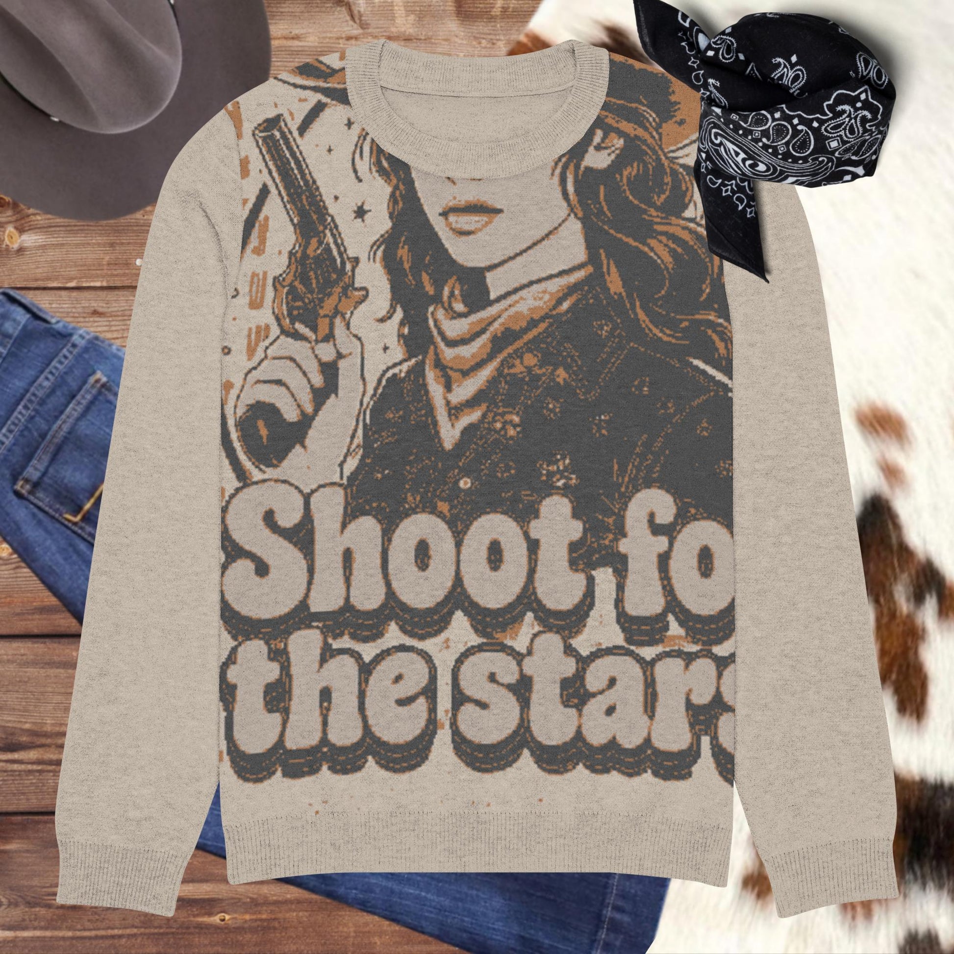 Shoot for the Stars Knitted crew neck sweater - Pistols 'n Petticoats - #westernboutique# - #westernfashion#
