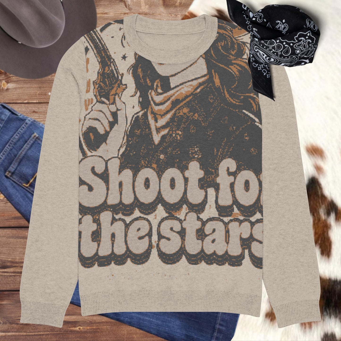Shoot for the Stars Knitted crew neck sweater - Pistols 'n Petticoats - #westernboutique# - #westernfashion#