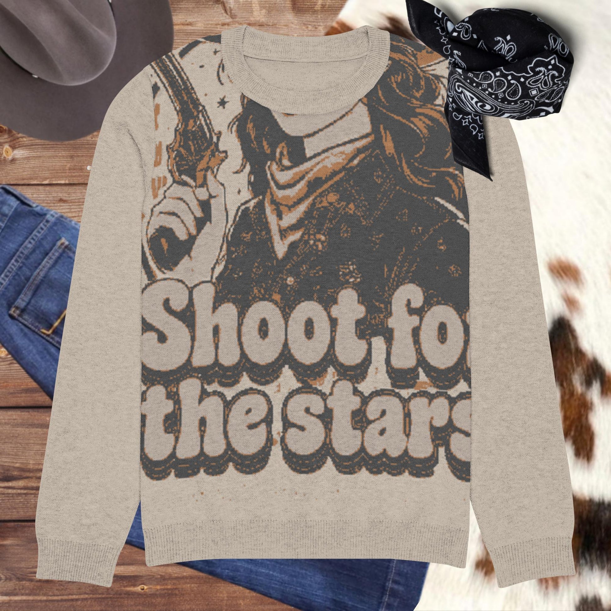 Shoot for the Stars Knitted crew neck sweater - Pistols 'n Petticoats - #westernboutique# - #westernfashion#