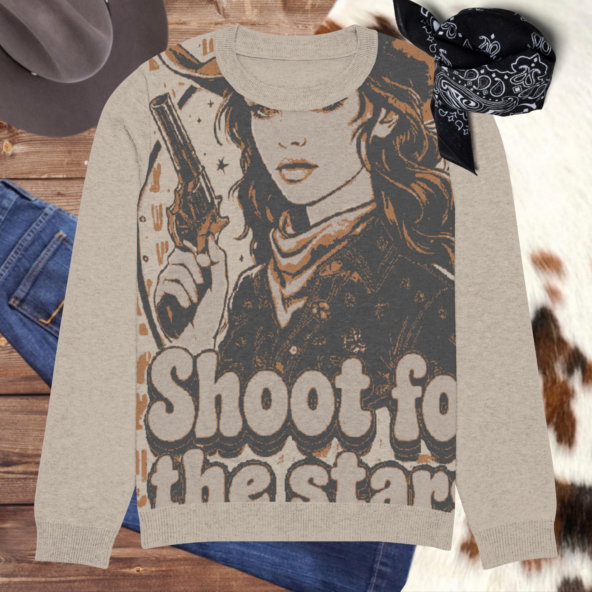 Shoot for the Stars Knitted crew neck sweater - Pistols 'n Petticoats - #westernboutique# - #westernfashion#