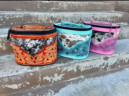 Tooled Cowhide Make Up Bag - Pistols 'n Petticoats - #westernboutique# - #westernfashion#