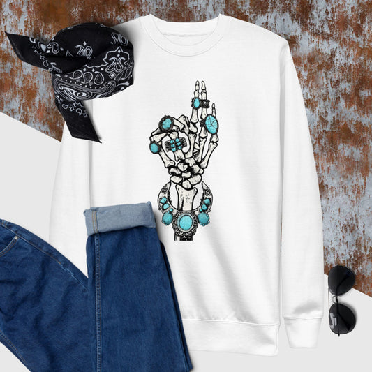Turquoise Skeleton Unisex Premium Sweatshirt - Pistols 'n Petticoats - #westernboutique# - #westernfashion#