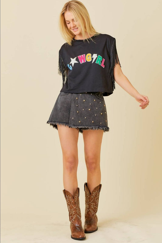 Western Fringe drop shoulder top - western fringe top - Pistols 'n Petticoats - #westernboutique# - #westernfashion#