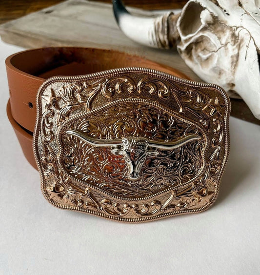 Western Longhorn Belt Buckle - Pistols 'n Petticoats - #westernboutique# - #westernfashion#