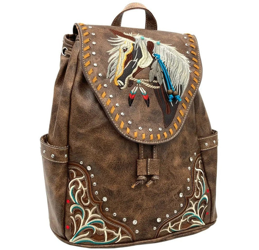 Women's Embroidered Horse Western Leather Backpack - Pistols 'n Petticoats - #westernboutique# - #westernfashion#