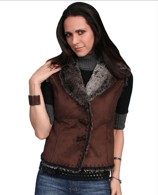 Womens faux suede, Brown fur western vest by Scully - Pistols 'n Petticoats - #westernboutique# - #westernfashion#
